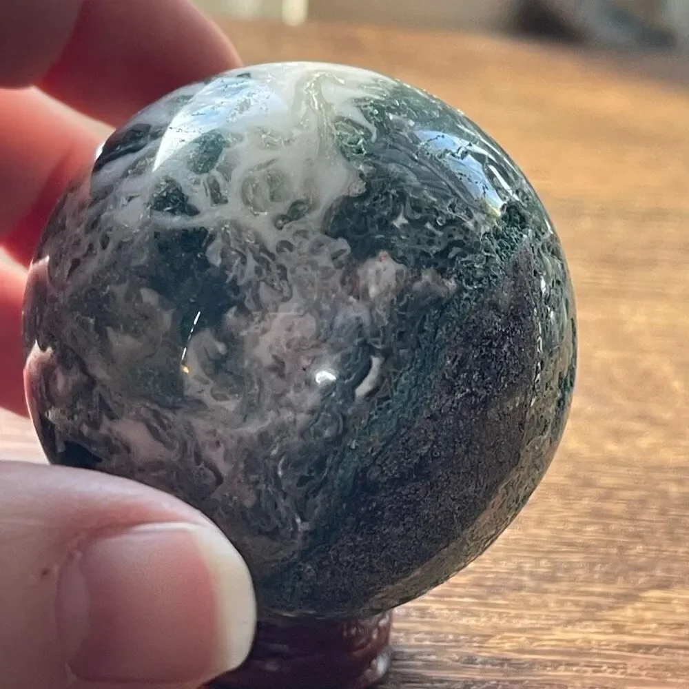 Moss Agate sphere crystal healing green white druzy 65mm 2.5”